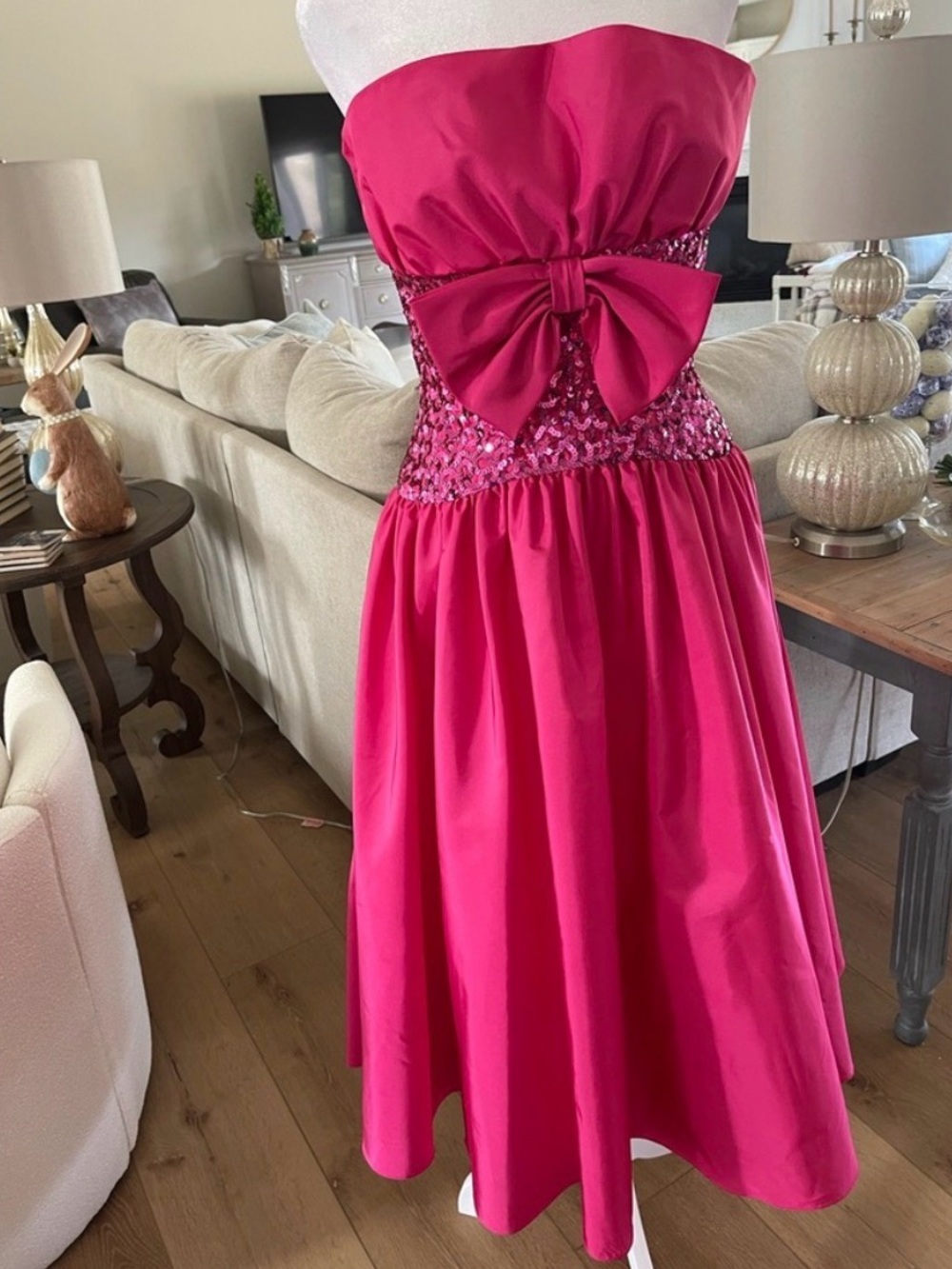 Vintage 1980s /90s Mike Benet Taffeta Prom Dress with Sequin Waist and Bow